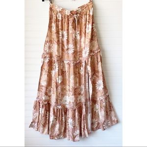 Petal & Pup Boho Mauve Floral Elastic Waist Drawstring Maxi Skirt Size 4 EUC